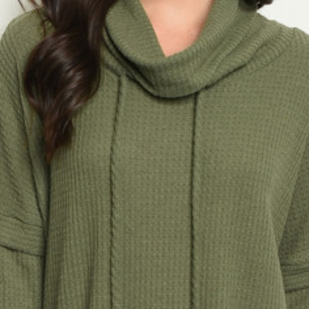 WAFFLE KNIT COWL NECK TUNIC TOP - Picture 5 of 8